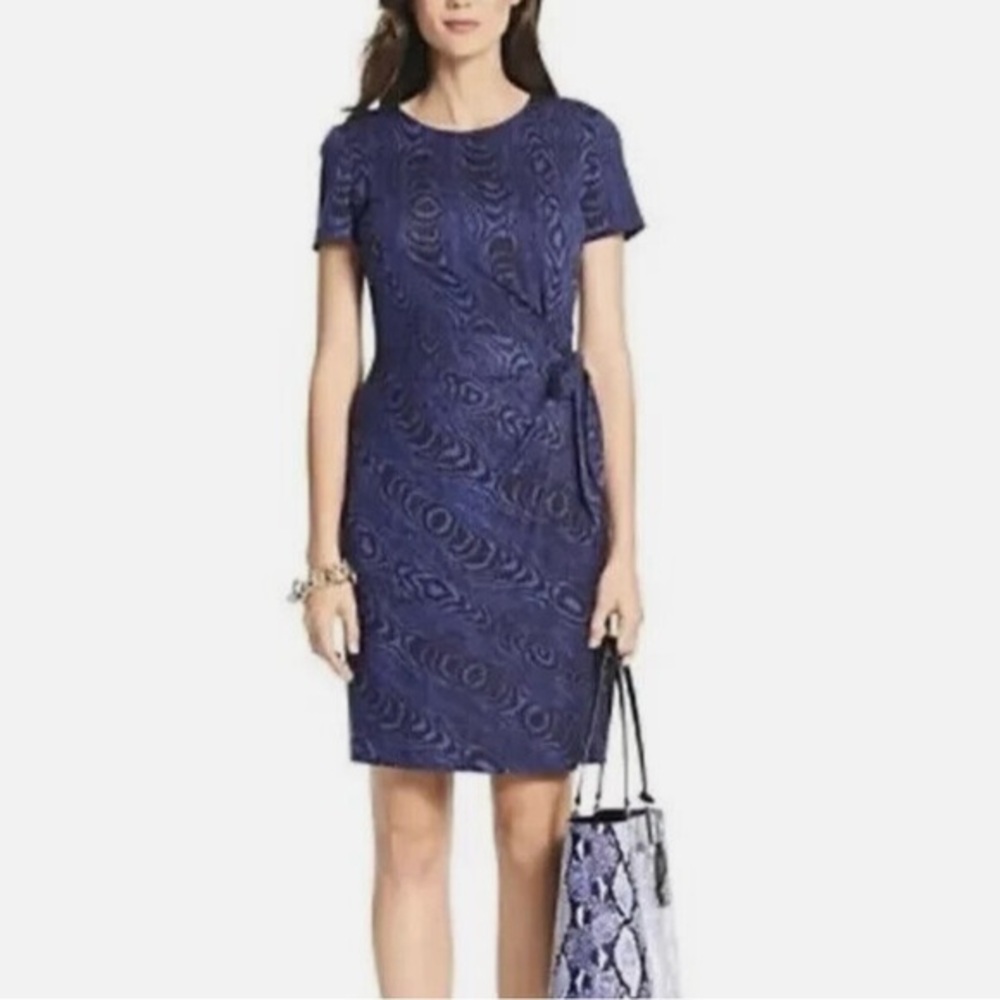DIANE von FUSTENBERG DVF Zoe Faux Wrap Tie Jersey Dress sz 6 blue woodgrain silk